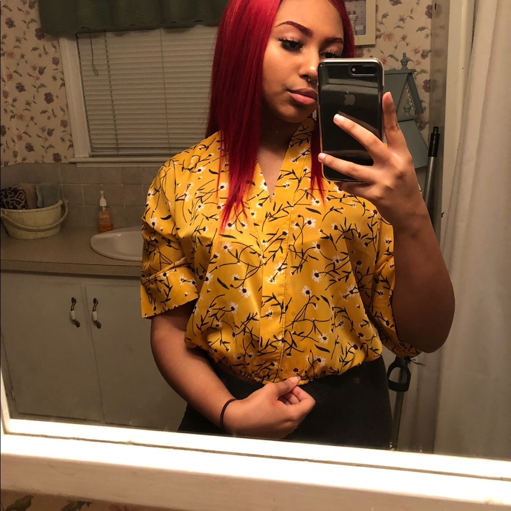 Yellow Floral Kimono Top